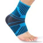 Tobillera de compresión azul y negra con soporte de gel para el tobillo.