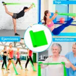 Banda elástica verde 2m para ejercicios, yoga y rehabilitación con mujeres y adultos mayores.
