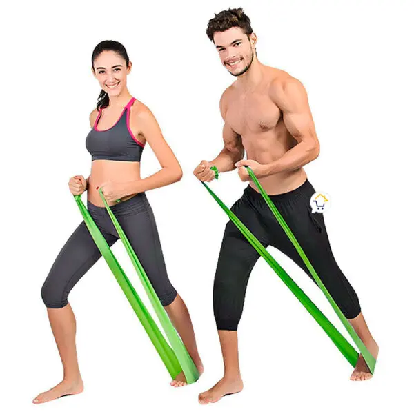 Banda elástica verde para ejercicios de resistencia, terapia y yoga.