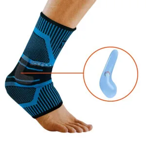 Tobillera de compresión Zocacio con gel de silicona azul para soporte de tobillo.