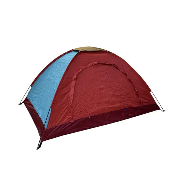 Carpa de camping armable semi impermeable para 3 personas, color rojo y azul.