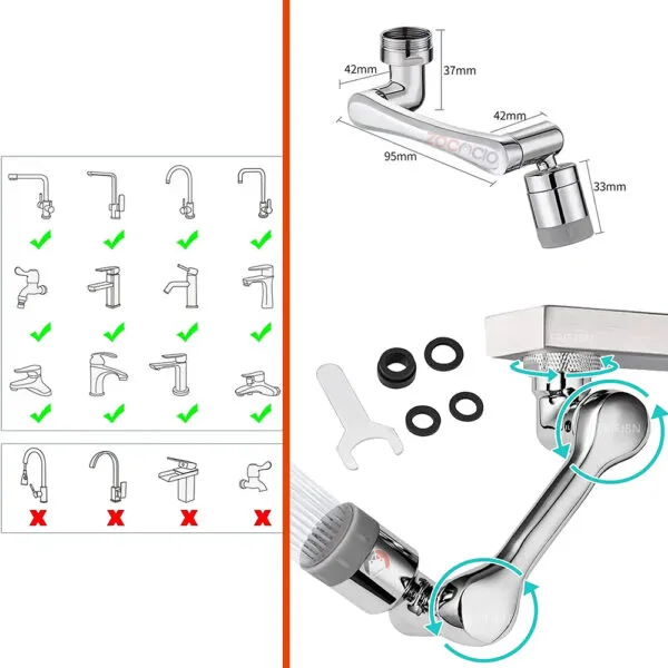 Set x2 Extensor de grifo 1080 grados. Brazo articulado universal para aireador de grifo.