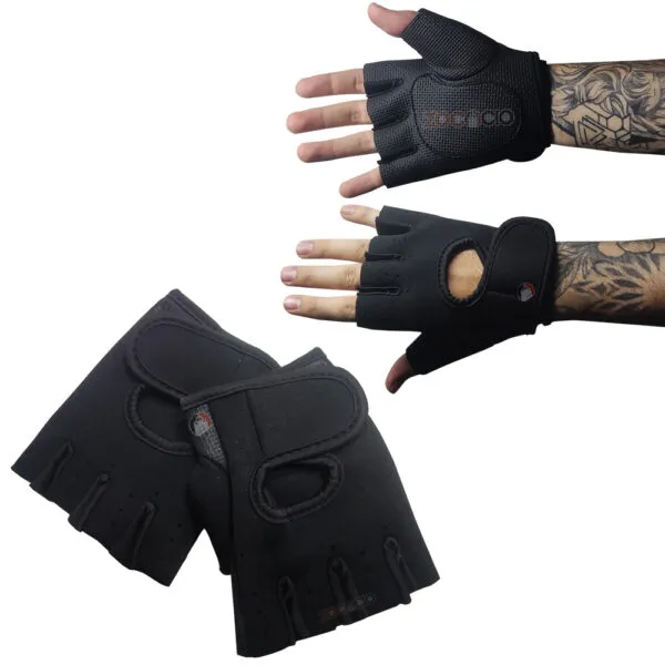 Guantes deportivos Zocacio para entrenamiento con dedos descubiertos y ajuste en muñeca.