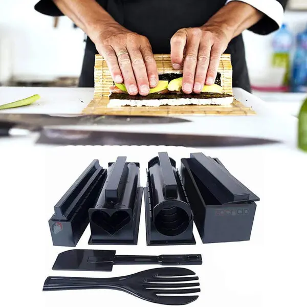 Kit para hacer sushi de formas variadas: corazón, redondo, cuadrado. Incluye espátula.