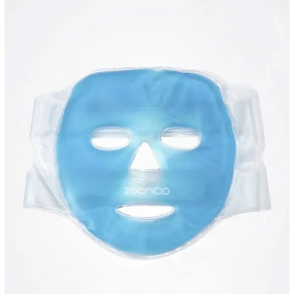 Máscara facial de gel frío/caliente Zocacio con abertura para ojos y boca.
