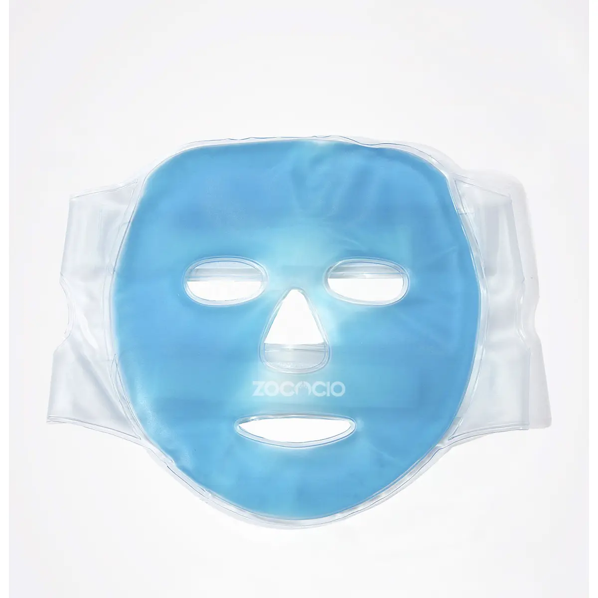 Máscara facial de gel frío/caliente Zocacio con abertura para ojos y boca.
