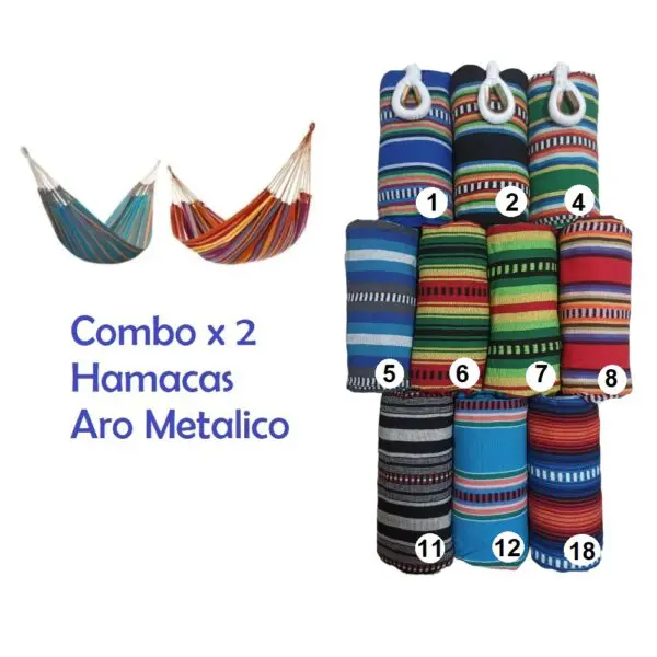 Set x2 Hamacas Diseño Múltiples Colores, Aro Metálico