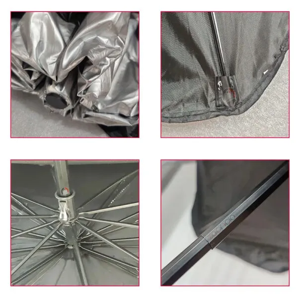 Parasol de auto plegable Zoccgio para parabrisas, protección UV plateada.