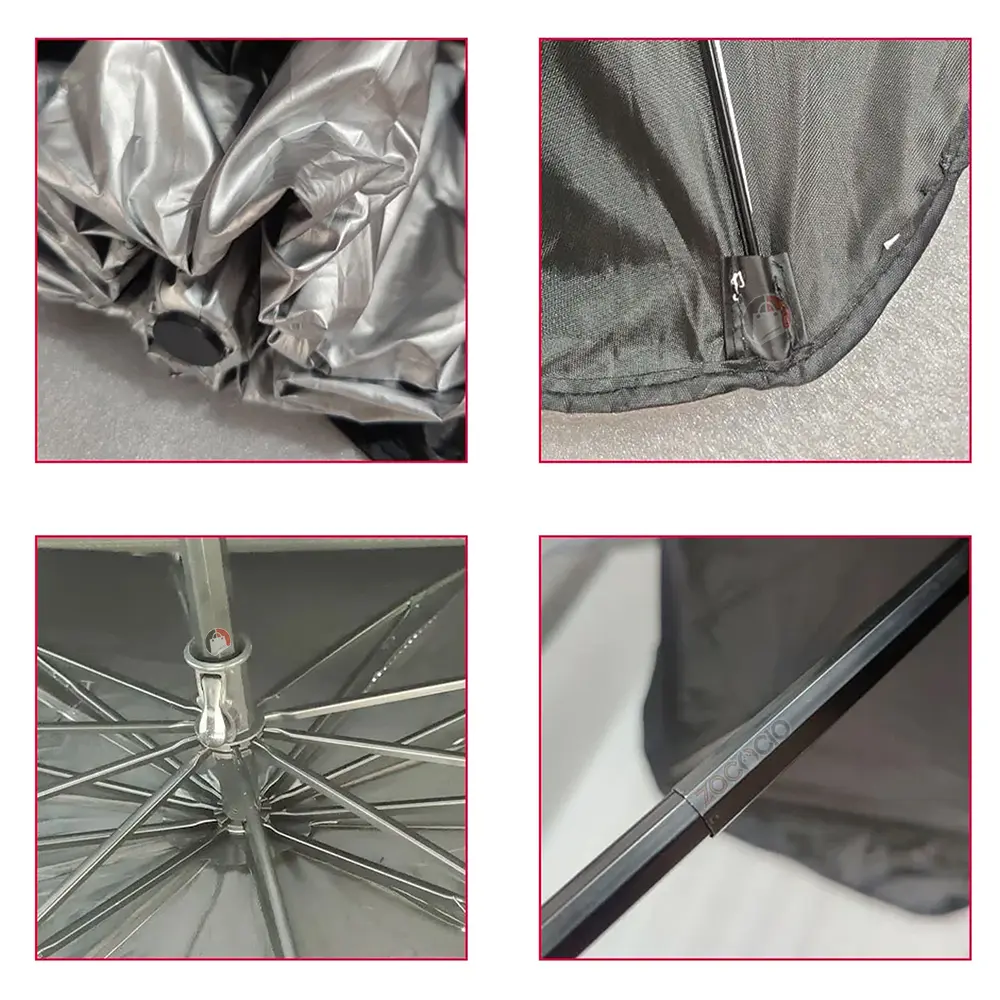 Parasol de auto plegable Zoccgio para parabrisas, protección UV plateada.