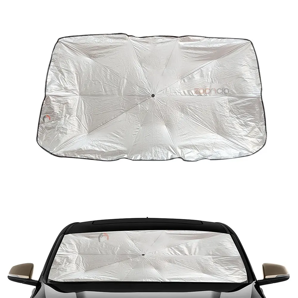 Parasol plegable plateado para parabrisas de auto, protege del sol y calor.