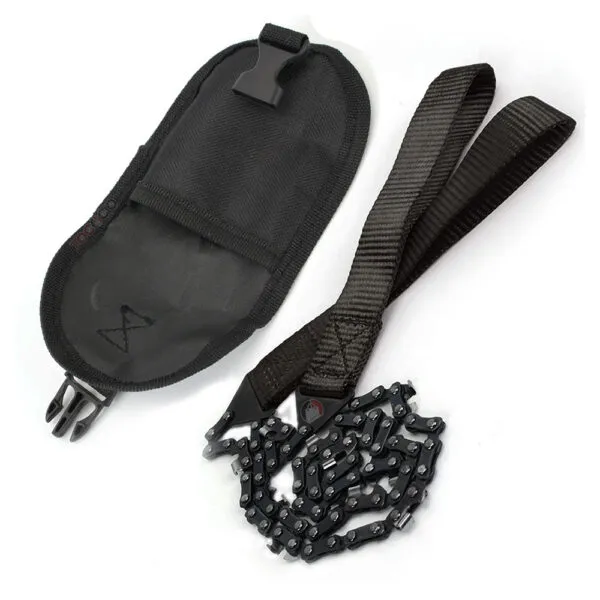 Sierra de mano portátil para camping, con cadena de 11 dientes y bolsa de almacenamiento.