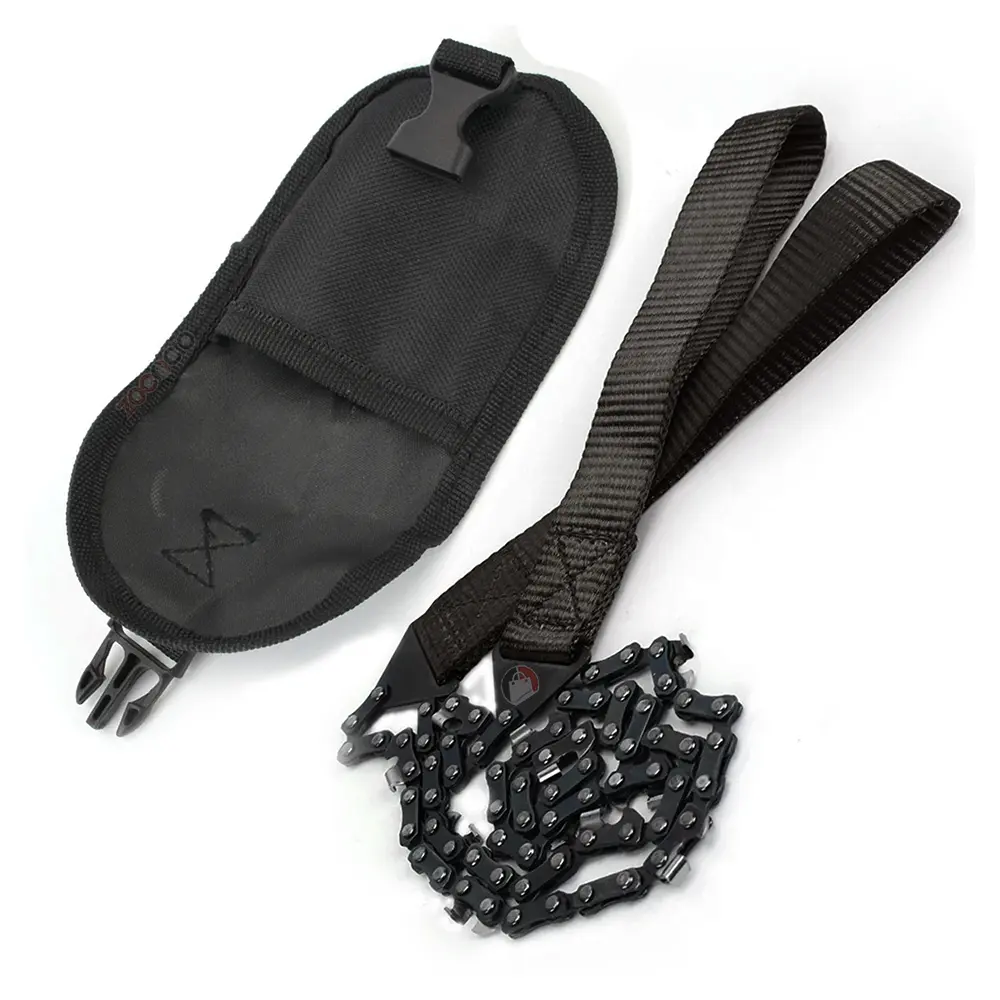 Sierra de mano portátil para camping, con cadena de 11 dientes y bolsa de almacenamiento.