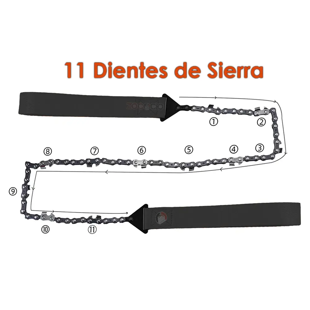 Sierra de mano para exteriores con 11 dientes, ideal para camping y actividades al aire libre.