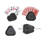 Sujetador de cartas para juegos de mesa, soporte manos libres para póker, diseño triangular negro.