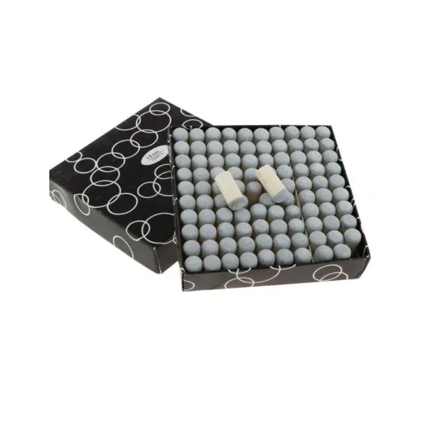 Puntas de billar de 11mm en caja con diseño de círculos, 100 unidades.