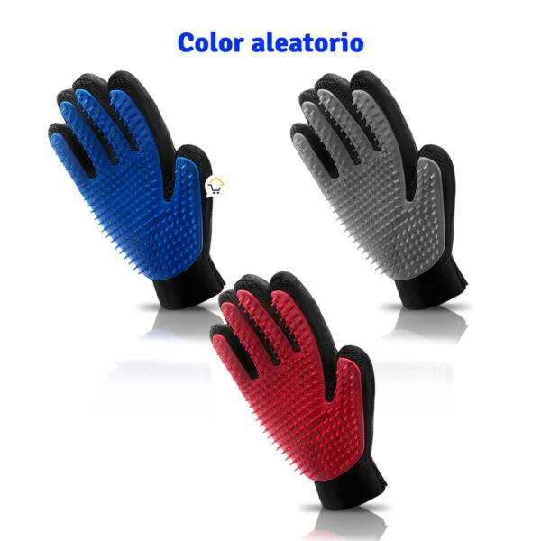 Guantes cepillo removedor de pelo para mascotas, azules, grises y rojos.