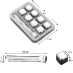Set x8 cubos de hielo reutilizables de acero inoxidable con pinza, mantienen el frío.