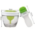 Brocha de silicona y contenedor de vidrio para cocinar, con medidas 98x85mm y 55x112mm.