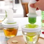 Brocha aplicadora de silicona con dispensador de vidrio para aceite, para cocina.