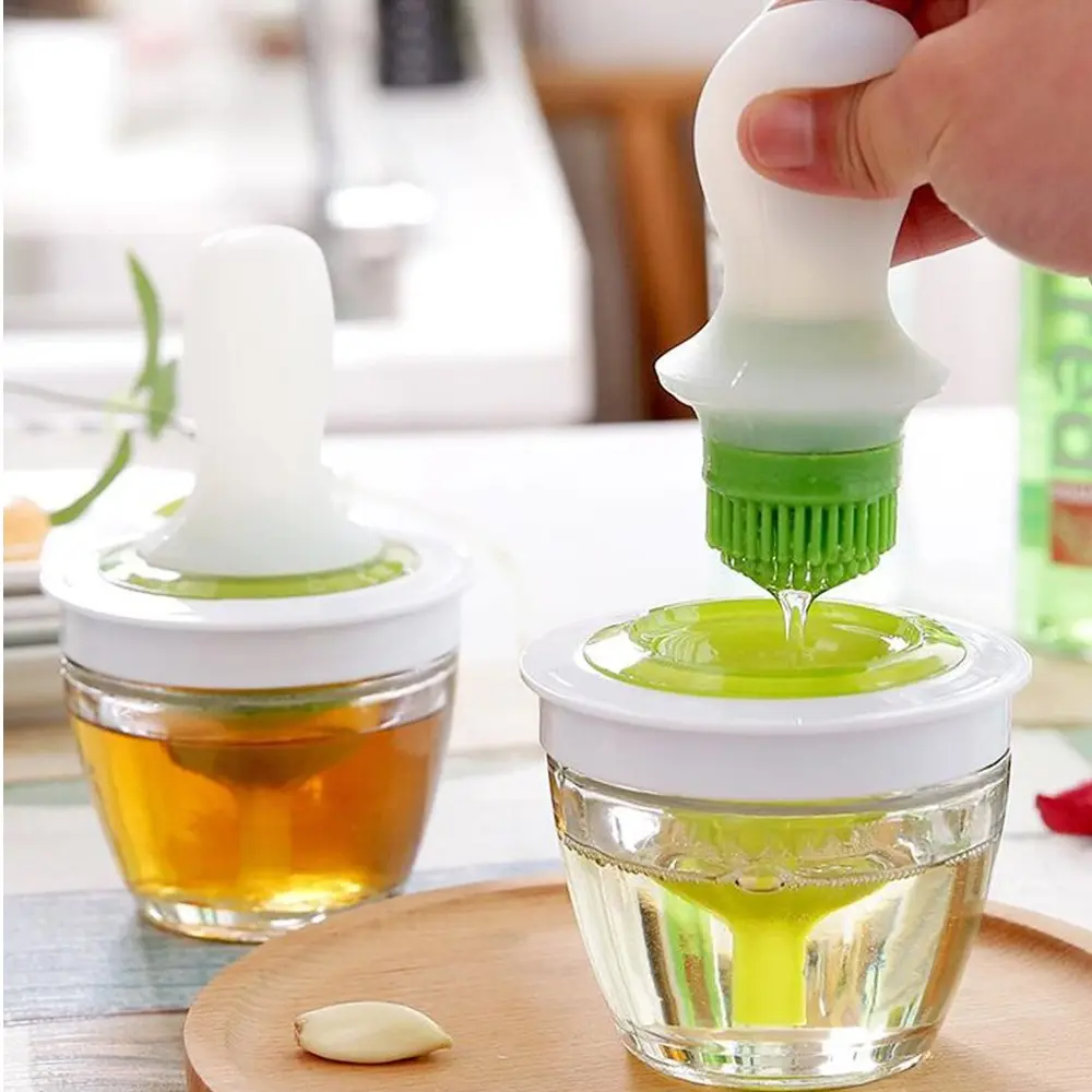 Brocha aplicadora de silicona con dispensador de vidrio para aceite, para cocina.