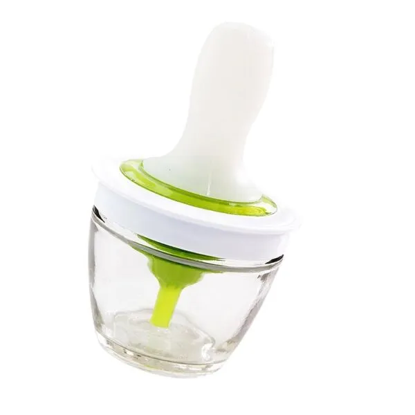Brocha de silicona alta temperatura con dispensador de vidrio para aceite y adobos.