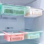 Set x3 organizador expandible para nevera, estante almacenamiento colgante rosa, verde y blanco.