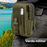 Bolso táctico militar para cinturón, ideal para llevar celular y linterna con estilo verde.