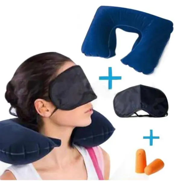 Kit De Viaje (Almohada Inflable-2x Cubre Ojos Pack-Tapaoidos)