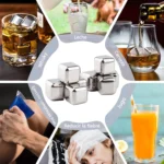 Set x8 cubos de hielo reutilizables plateados enfriando whisky, leche, cerveza, jugo y compresas frías.