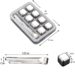 Set x8 cubos de hielo metálicos reutilizables con pinzas, mantiene el frío por más tiempo.