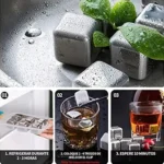 Set x8 cubos de hielo reutilizables para whisky, mantiene la bebida fría sin diluir.