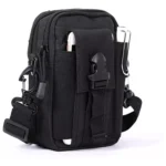 Bolso táctico militar negro para cinturón, con compartimento para celular y clips.