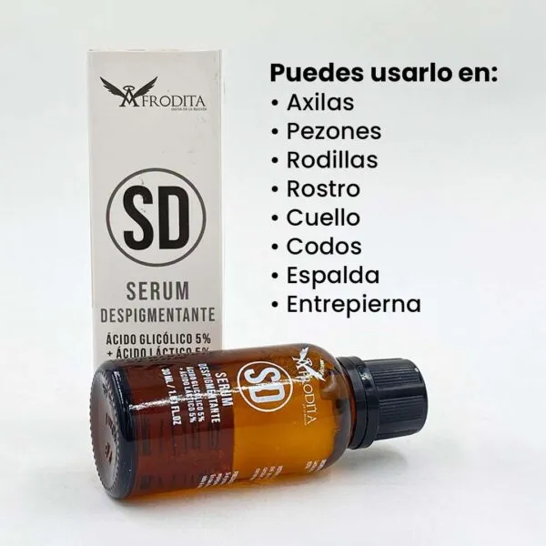 Serum Despigmentante SD Afrodita para axilas, pezones, rostro, cuello, codos, espalda y entrepierna.