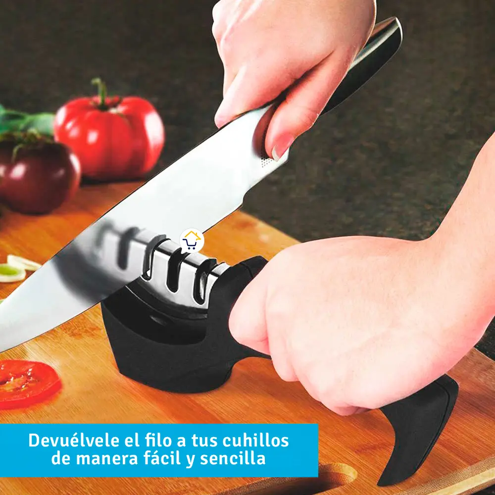 Afila tus cuchillos de acero inoxidable fácilmente con el afilador de 3 etapas y mango antideslizante.