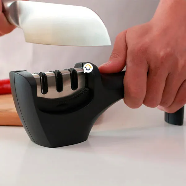 Afilador de cuchillos de acero inoxidable 3 etapas, mango antideslizante: afila tu cuchillo.
