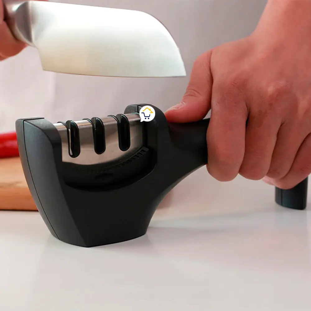 Afilador de cuchillos de acero inoxidable 3 etapas, mango antideslizante: afila tu cuchillo.