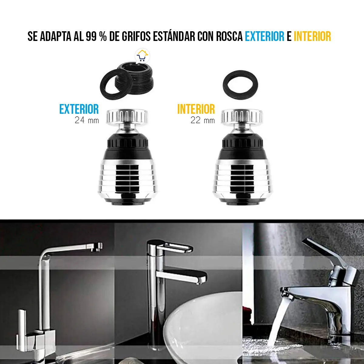 Set x2 Ahorrador de agua para grifo regulador exterior 24mm e interior 22mm.