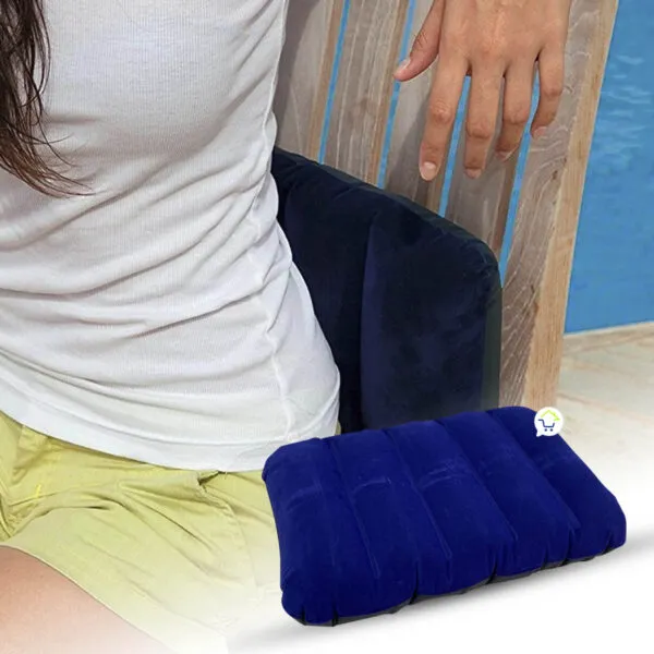 Set x2 Almohada inflable portátil azul para viajes, cojín multiusos en tela suave.