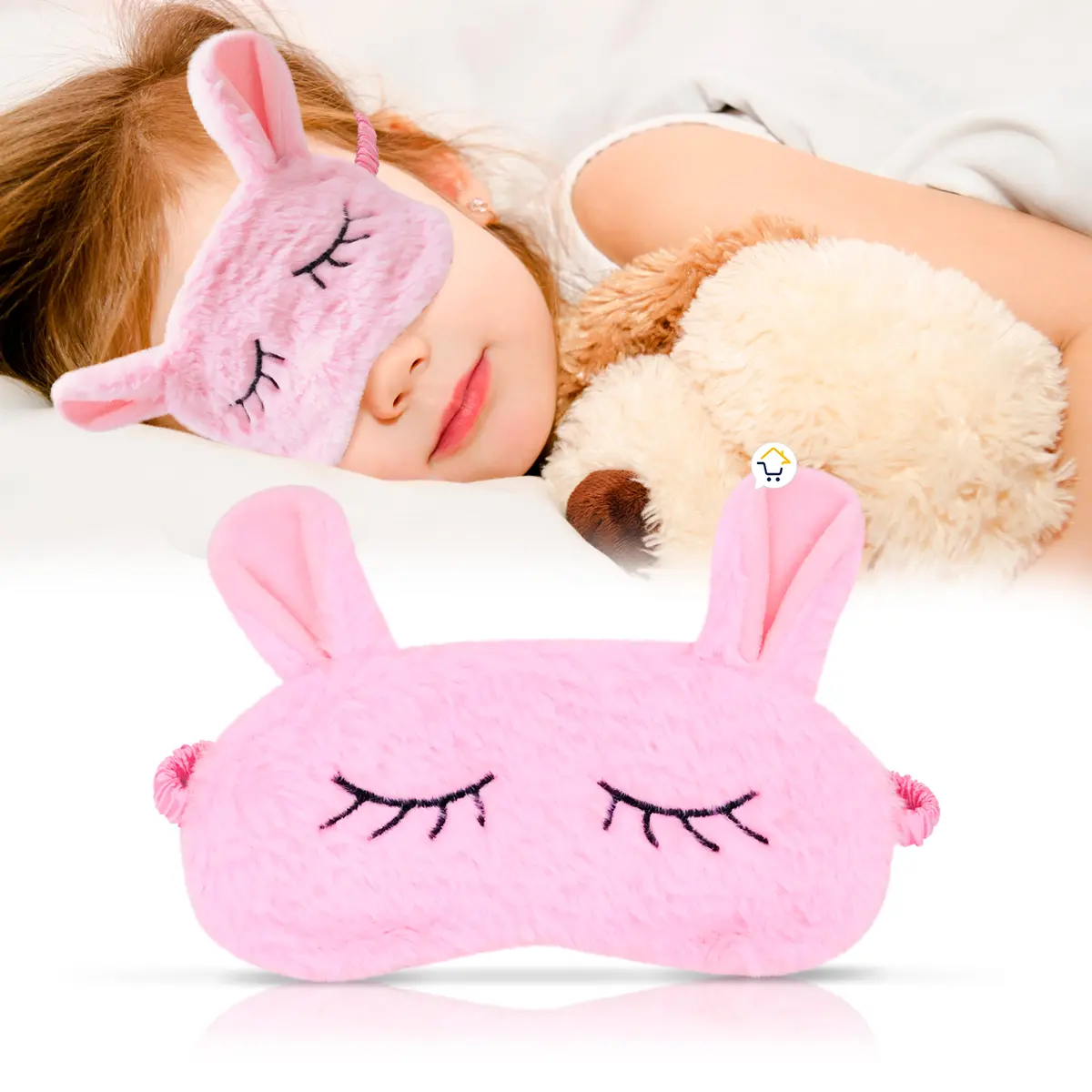 Antifaz para dormir de conejo rosa para niñas y mujeres, suave y cómodo para el sueño.