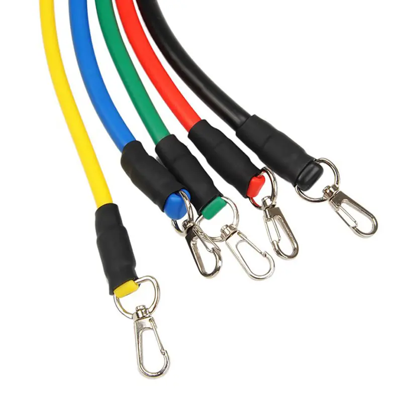 Bandas tubulares de 5 niveles de resistencia con accesorios de clip y agarres en colores: amarillo, azul, verde, rojo y negr…
