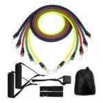 Bandas tubulares de 5 niveles de resistencia con asas, correas y bolsa para ejercicios en casa.