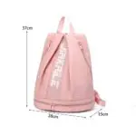 Mochila versátil rosa con compartimento para zapatos, 37x28x15 cm.