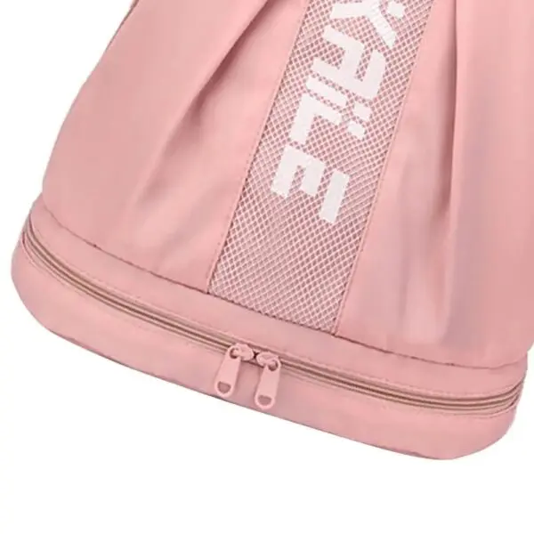Bolsa mochila rosa con compartimento para zapatos y logo KAILE, cierre doble.