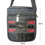 Bolso carriel manos libres bandolera negro con detalles rojos y placa ME JIE LUO.