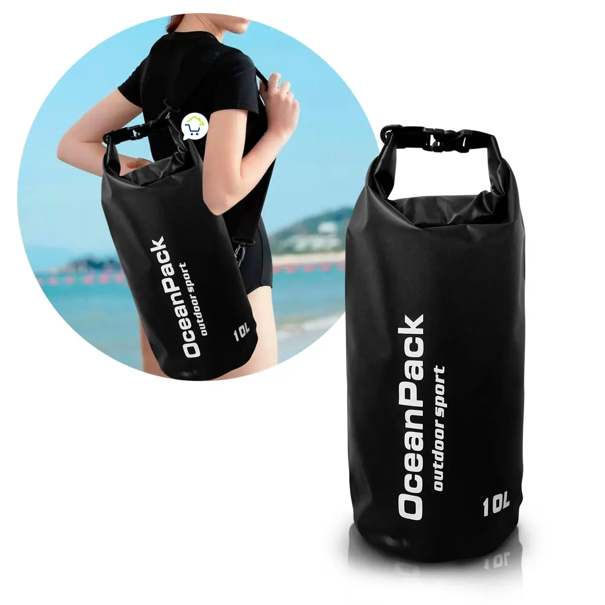 Bolso impermeable 10 L Ocean Pack para deportes acuáticos, pesca y actividades al aire libre.