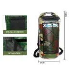 Mochila impermeable 25L Ocean Pack camuflada, ideal para pesca y deportes acuáticos.