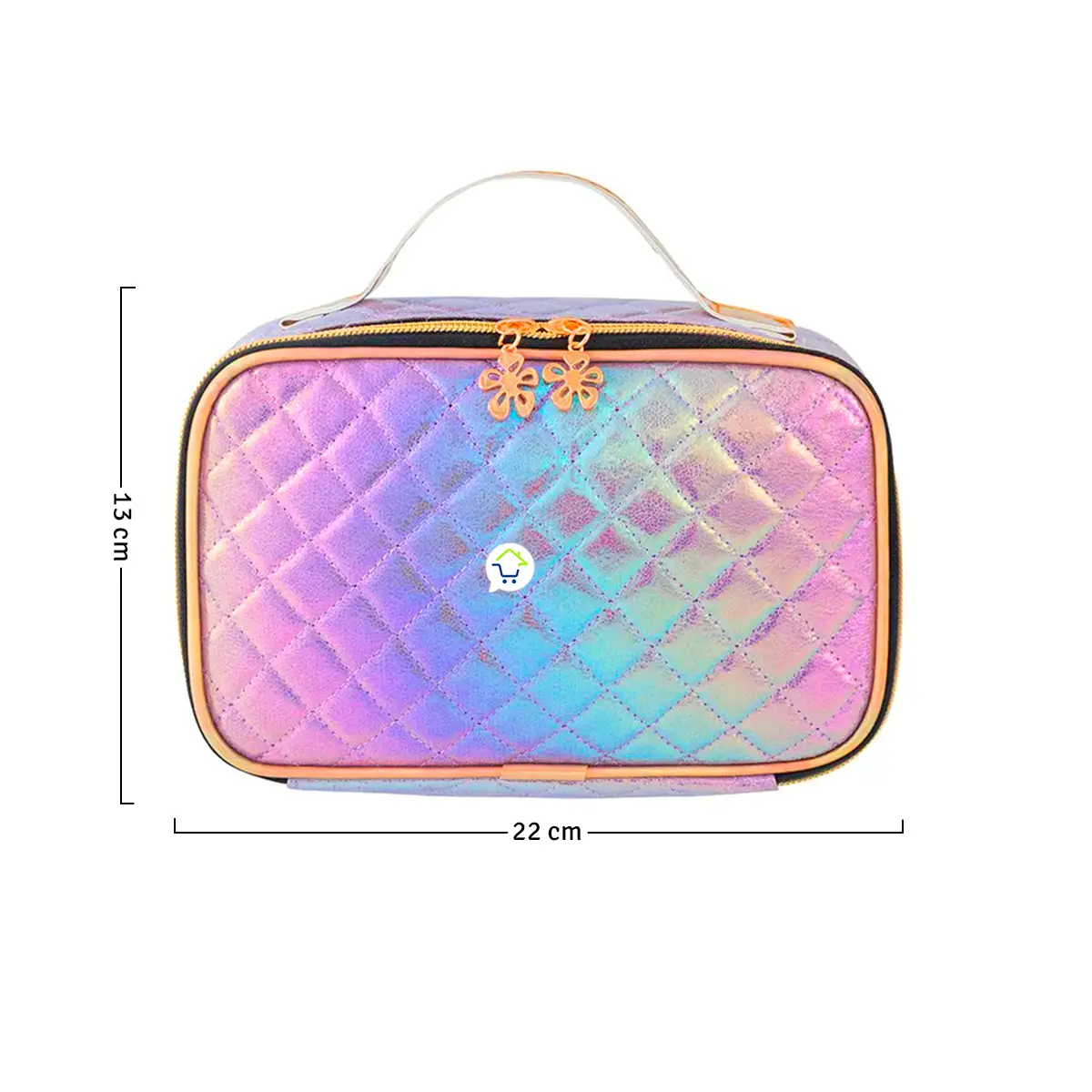 Neceser viajero multiusos para maquillaje, bolso organizador acolchado holográfico.