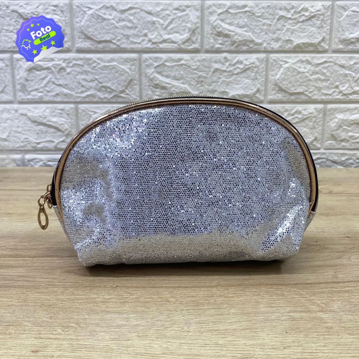 Bolso neceser plateado con lentejuelas, multiusos y viajero, ideal para maquillaje.