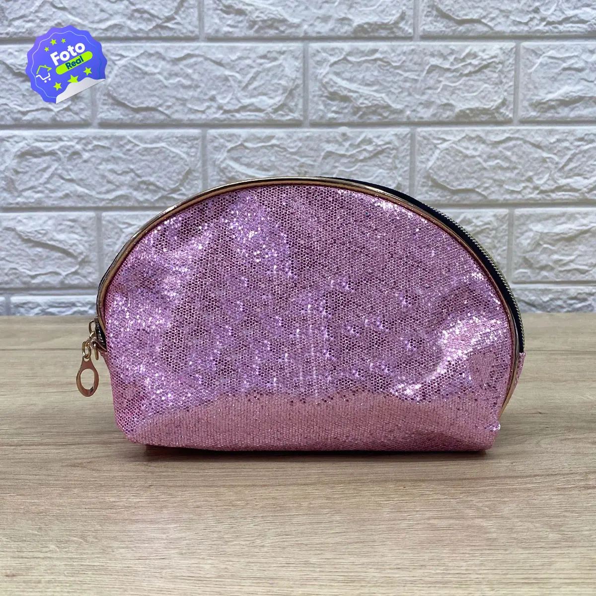 Bolso de maquillaje necer con lentejuelas rosas, ideal para viajes y uso diario.