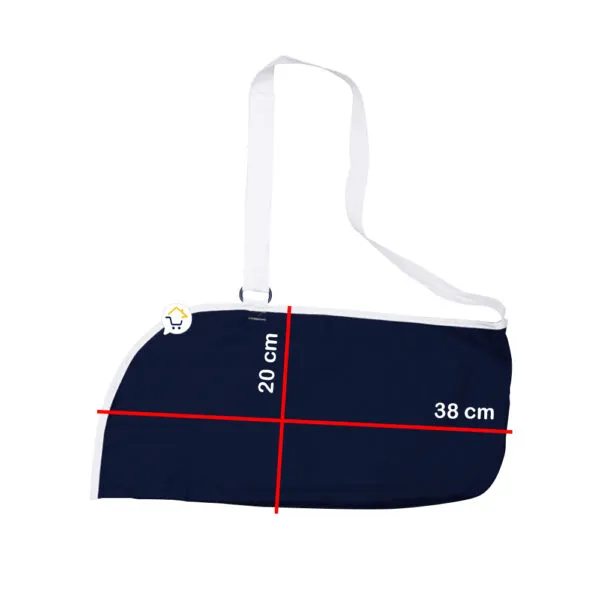 Cabestrillo inmovilizador de hombro para soporte de brazo en fracturas, con medidas de 20 cm x 38 cm.